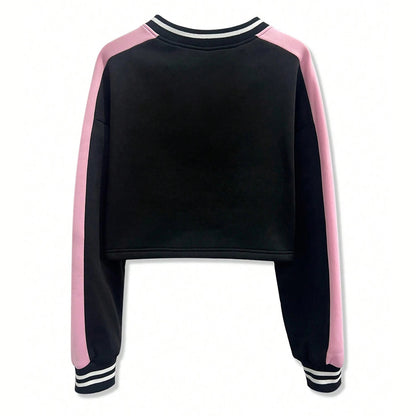 Sports Wind Baseball Jacket Printed V-neck Loose Color-blocking Long-sleeve Versatile Sweatshirt eprolo