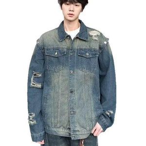 Water washed distressed denim jacket for men | MuddyStock Originals Blue