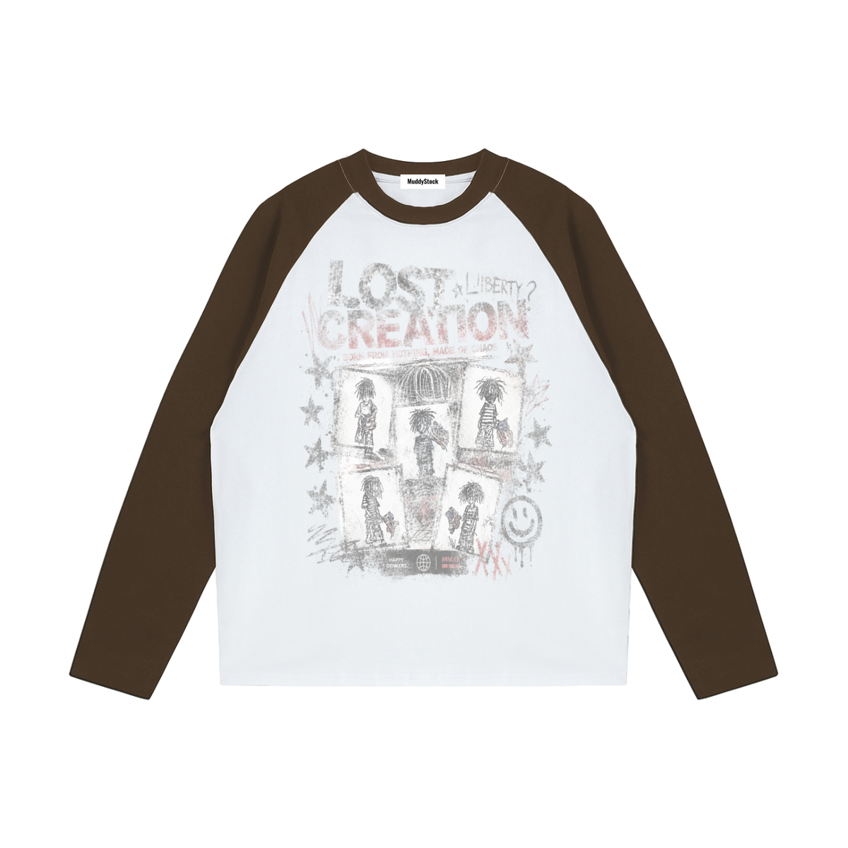 Color-Blocked Raglan Long-Sleeve T-Shirt For Women | MuddyStock Originals White with Coffee