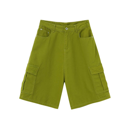 Straight Wide-leg Denim Shorts For Men And Women Fruit Green MuddyStock