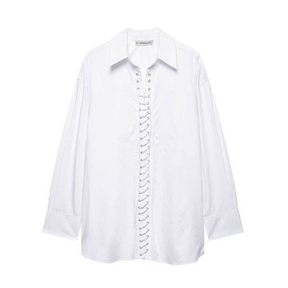 European And American Style Solid Color Loose Casual Front Lace-up Shirt MuddyStock