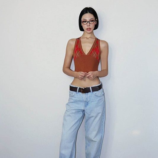 Retro Diamond Short Woolen Vest MuddyStock