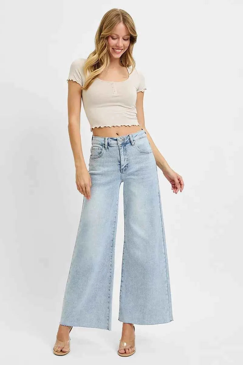 RISEN Full Size High Rise Ankle Wide Palazzo Jeans Plus Size For Women Trendsi