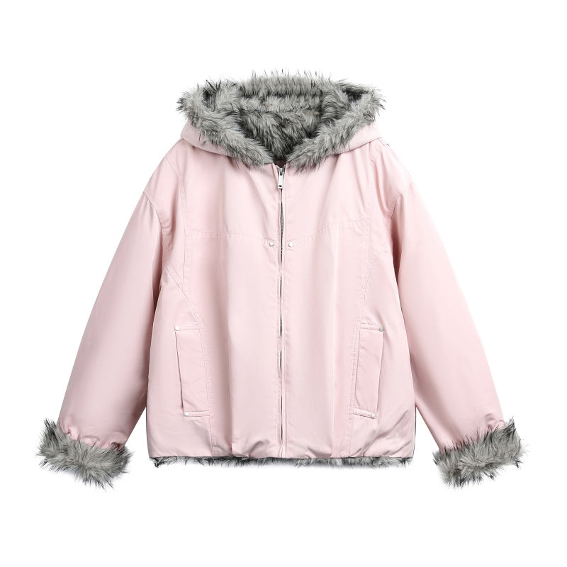 Fur-collar Cotton Jacket For Men Pink