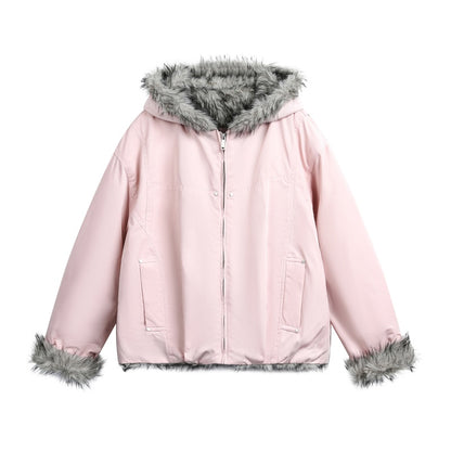 Fur-collar Cotton Jacket For Men Pink