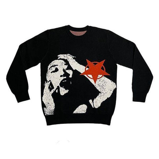 Portrait Streetwear Knitted Gothic Punk Sweater For Women All Products