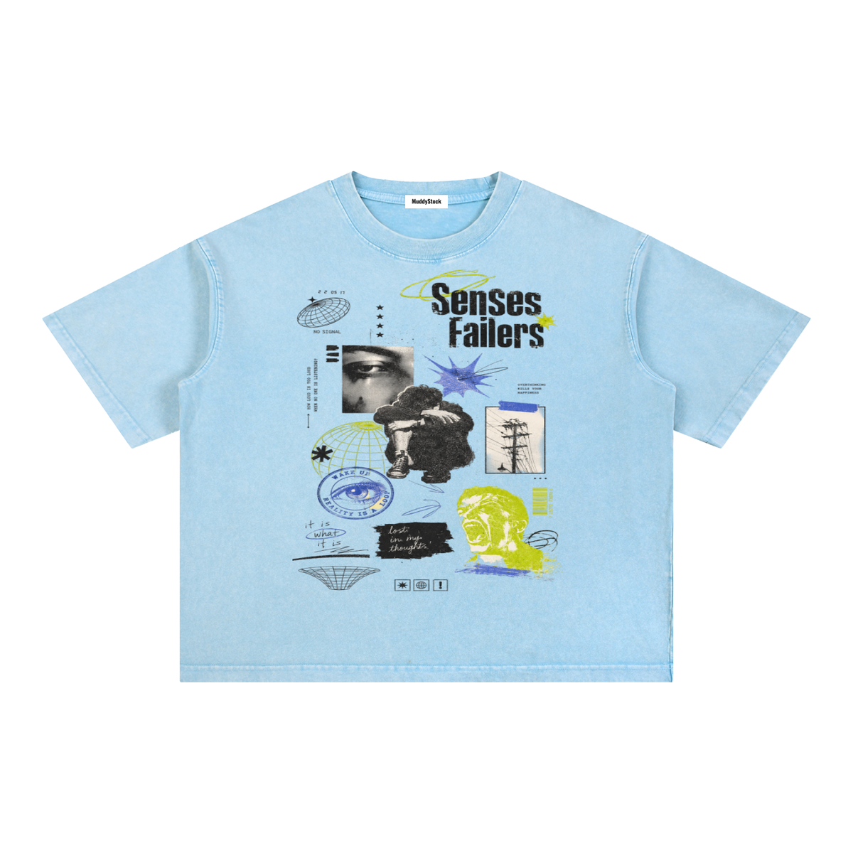 Mineral Wash Boxy Cotton T-Shirt For Men | MuddyStock Originals Sky Blue