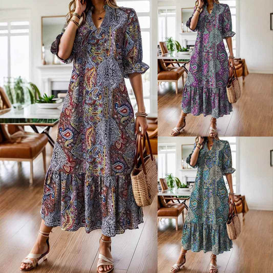 Women's Clothing Printed V-neck Plus Size Dress MuddyStock