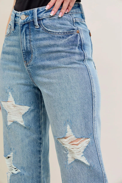 High Waist Rigid Magic Star Shaped Jeans For Women