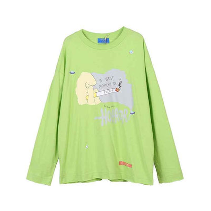 Thin Cartoon Print Pullover Long-sleeved T-shirt For Women Fluorescent green null