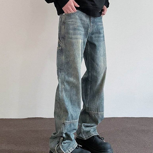 American High Street Multi-pocket Zipper Cargo Jeans For Men MuddyStock