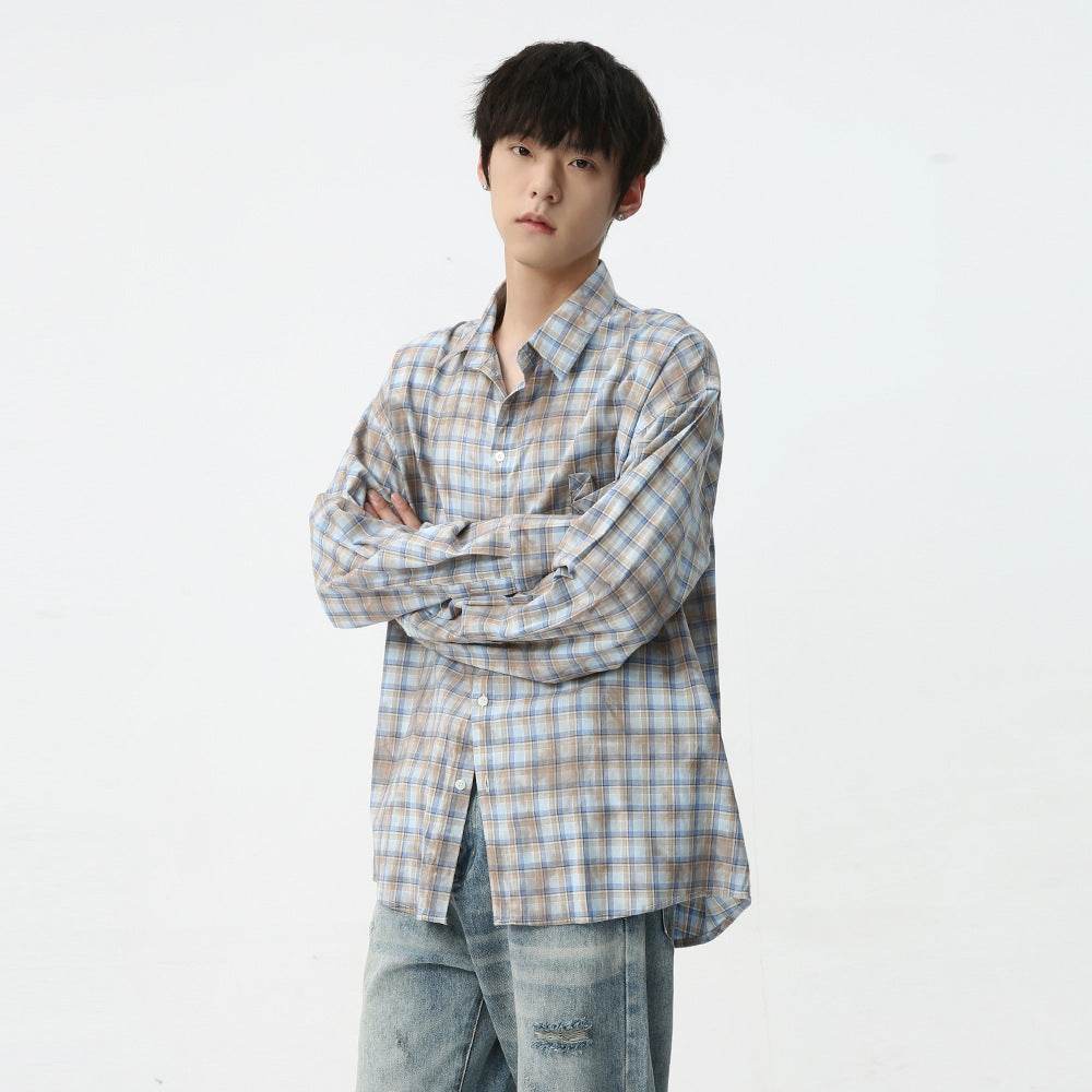 Men's Vintage Tie-dye Plaid Long-sleeved Shirt MuddyStock