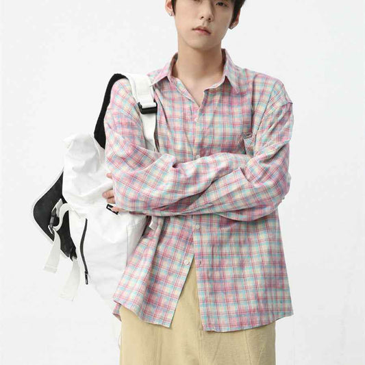 Men's Vintage Tie-dye Plaid Long-sleeved Shirt MuddyStock