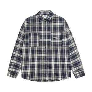 Loose Plaid Long Sleeve Shirt For Women Black