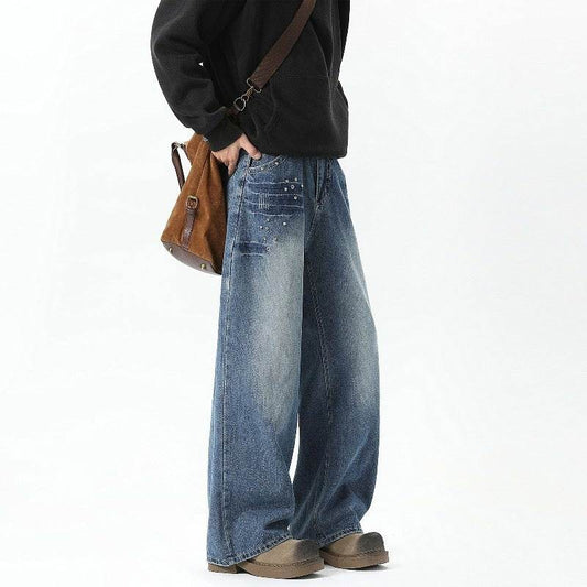 Men's Rivet Washed Loose Jeans MuddyStock