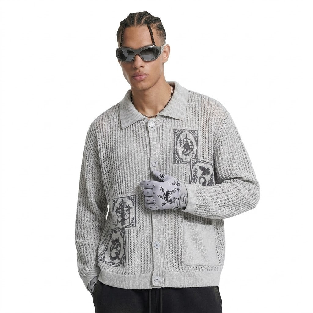 Hollow-Out Turn-Down Collar Knitted Sweater For Men | MuddyStock Originals