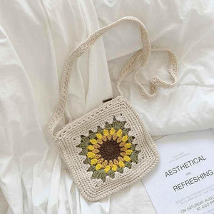 Sunflower Knitted Wool Bag With Chain Link Cutout Beige