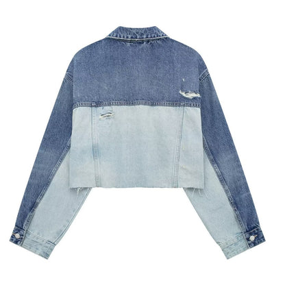 Polo Collar Long Sleeved Patchwork Jacket For Women MuddyStock null