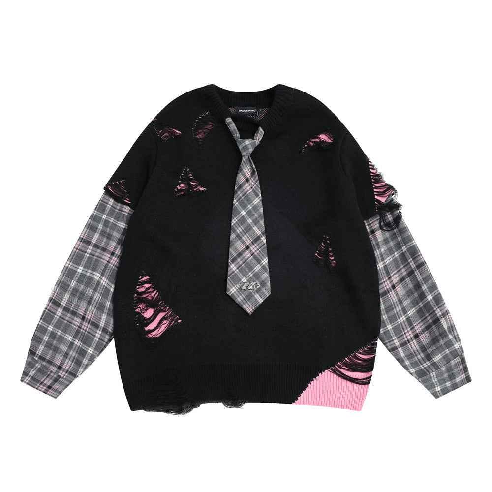 Stitching Fake Two-piece Round Neck Sweater For Men null