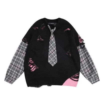 Stitching Fake Two-piece Round Neck Sweater For Men null