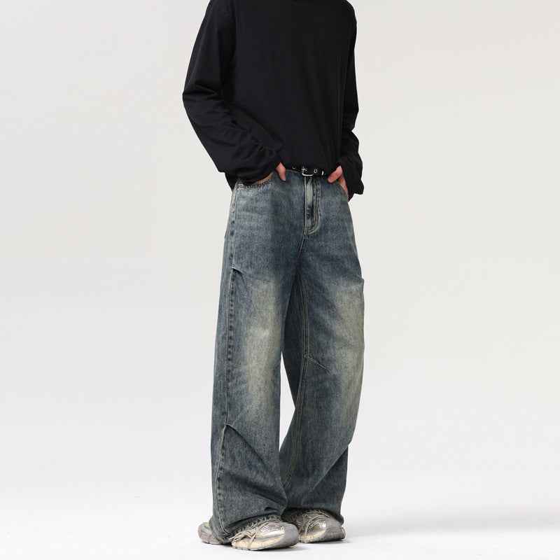Men's Retro Straight Jeans With Deconstructive Design MuddyStock
