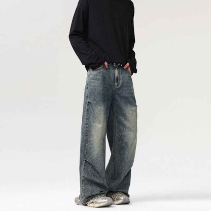 Men's Retro Straight Jeans With Deconstructive Design MuddyStock