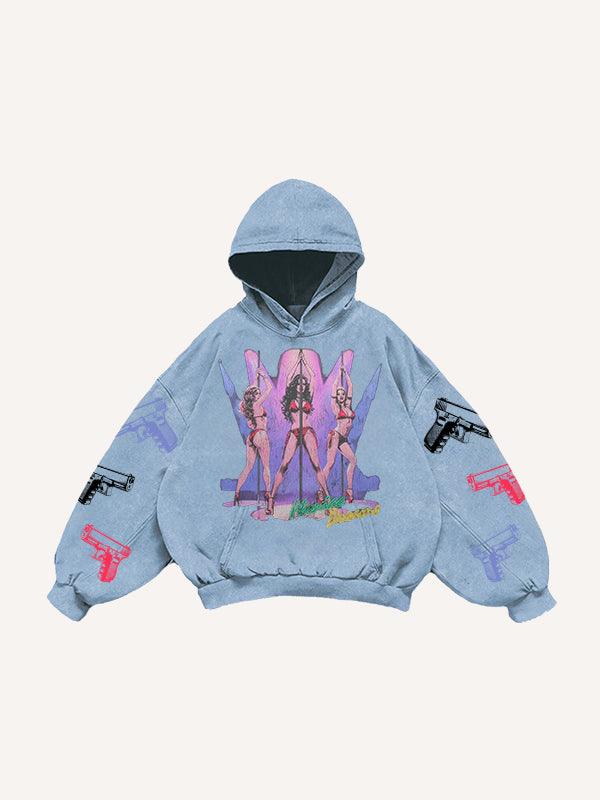 Casual Printed Polyester Hoodie Blue