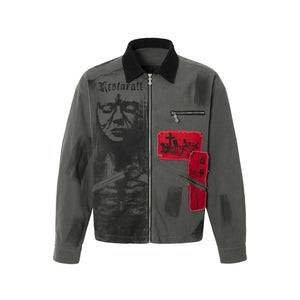 Real Shot American Retro Red And Black Patch Detroit Jacket For Men Gray All Products