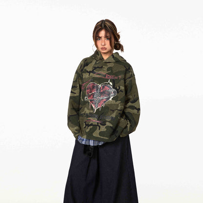 Retro Love Camouflage Hoodie For Women Camouflage Green MuddyStock