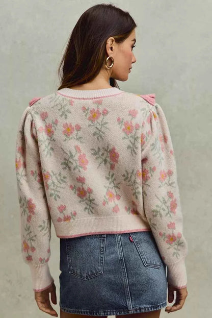Flower With Ruffle Detailing Sweater Cardigan For Women Trendsi