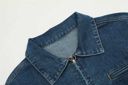 Creative Contrast Color Letter Printing Denim Jacket For Men And Women MuddyStock