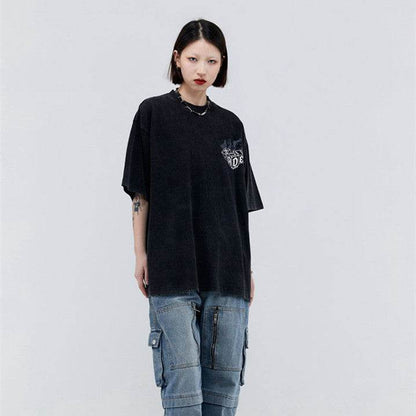 Street Retro Women's Flame Dice Printed Short Sleeve MuddyStock