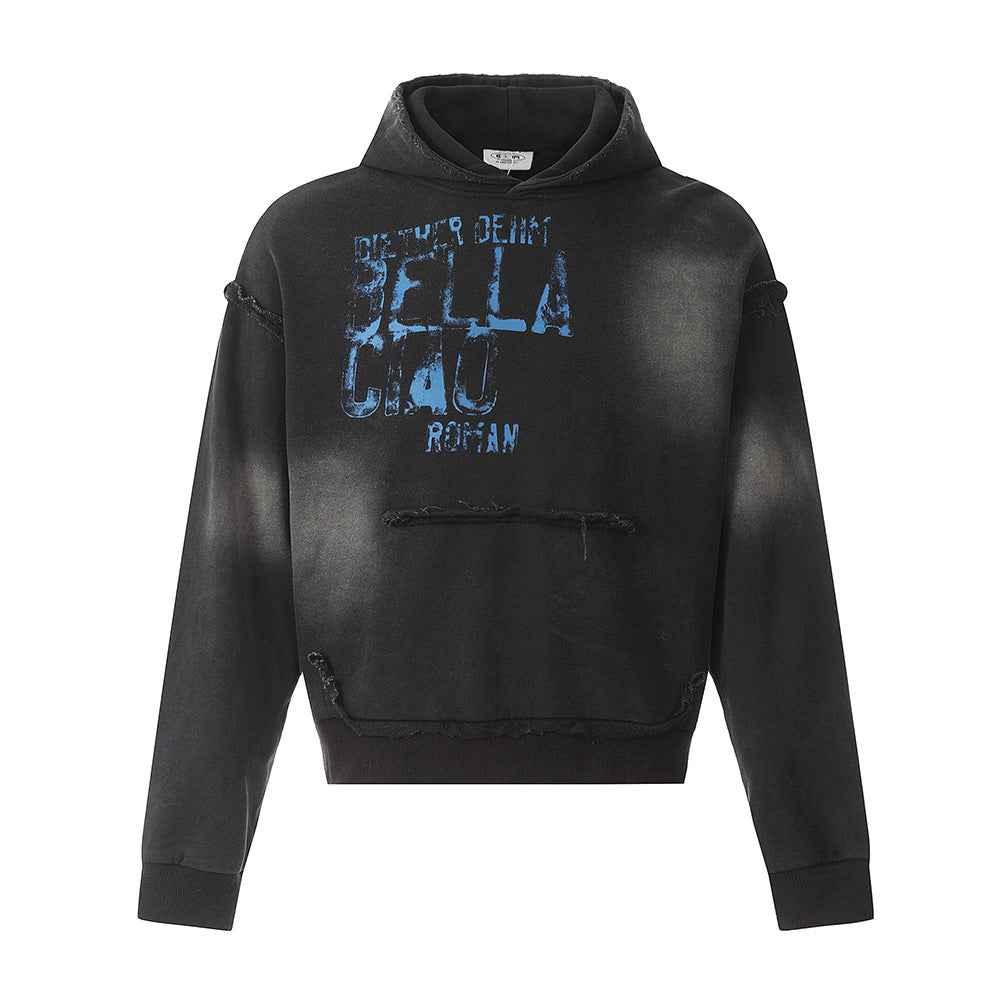 Spray Painting Old Dirty Hoodie For Women Black null