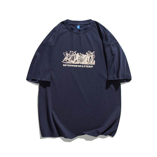 Solid Color Chest Printed Round Neck T-shirt For Men And Women MuddyStock