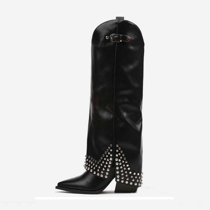 Women's Frosted Rivet Pantyhose Boots Black
