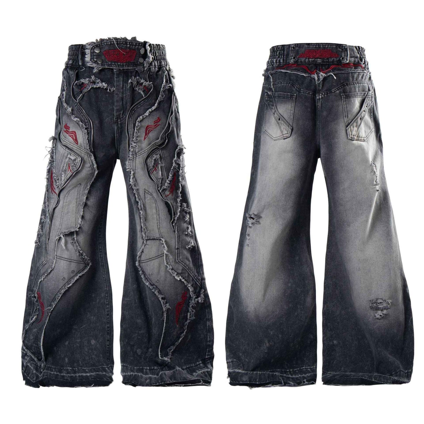 Distressed Raw-edge Embroidered Jeans For Women