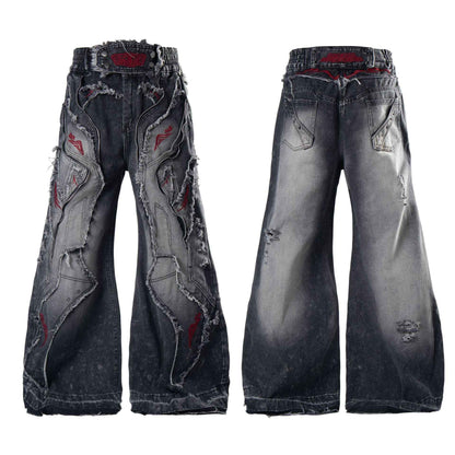 Distressed Raw-edge Embroidered Jeans For Women