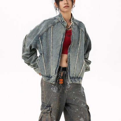 Retro Short Frayed Hem Jacket For Women null