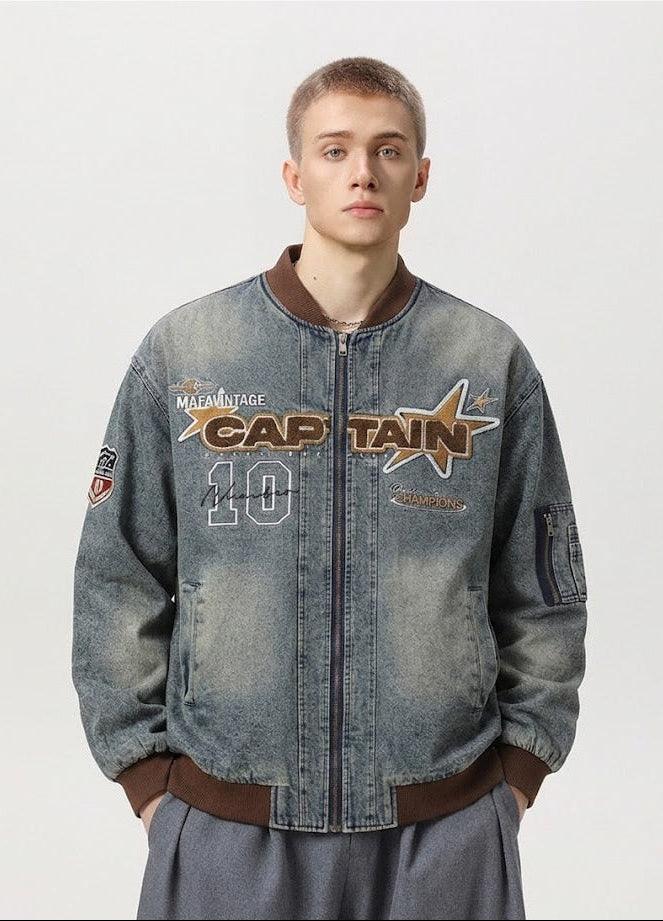 Letter Patch Embroidered Denim Baseball Jacket For Men null