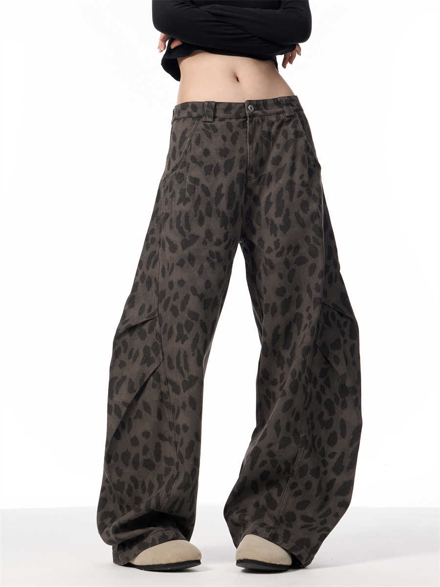 Retro Leopard Women's Loose Straight Wide-leg Pants