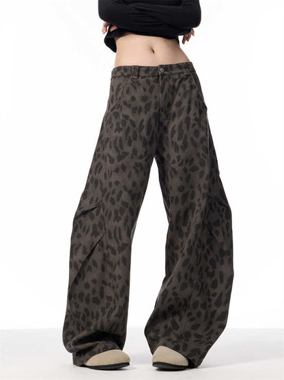 Retro Leopard Women's Loose Straight Wide-leg Pants