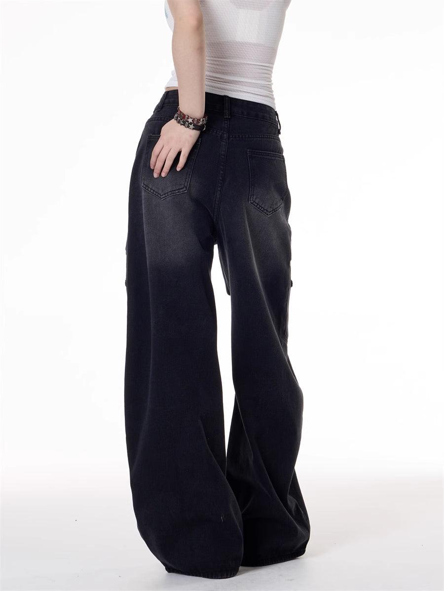 American Retro Multi-pocket Deconstructive Design Jeans For Women null