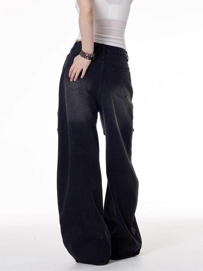 American Retro Multi-pocket Deconstructive Design Jeans For Women null