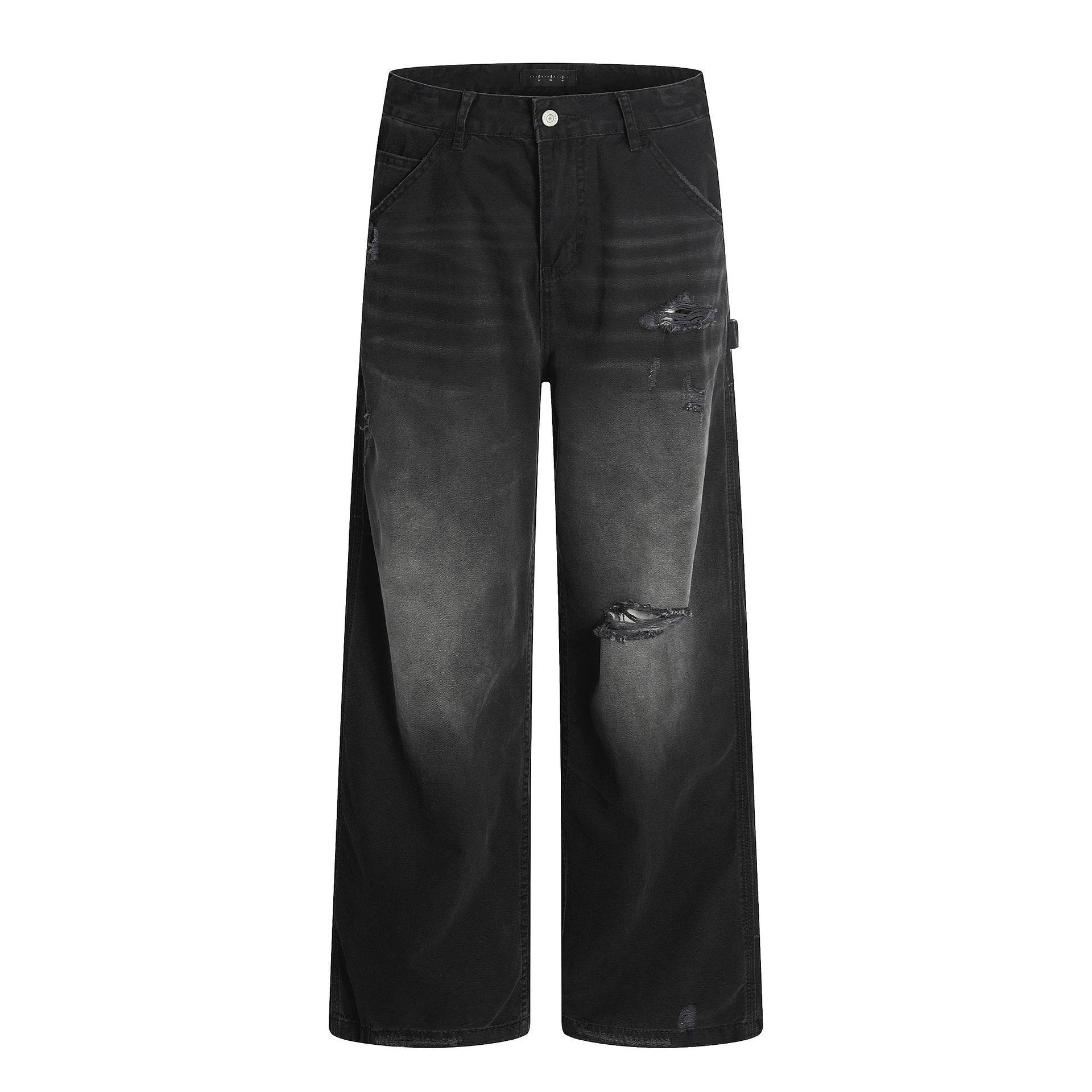 American Retro Tattered Jeans For Men And Women Black MuddyStock
