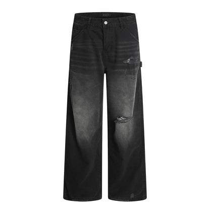 American Retro Tattered Jeans For Men And Women Black MuddyStock