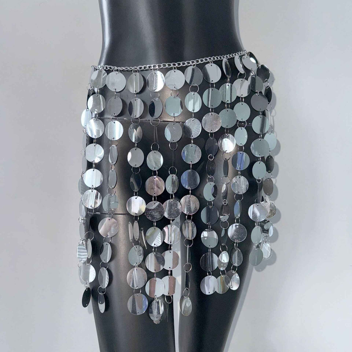 Geometric Sequin Skirt For Women Silver Free Size All Products