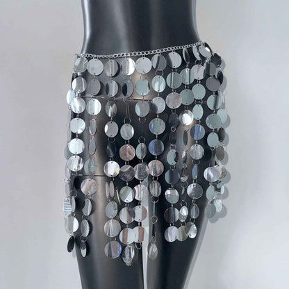 Geometric Sequin Skirt For Women Silver Free Size All Products