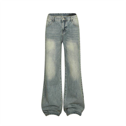 Washed Wear-white Straight Jeans For Men And Women MuddyStock