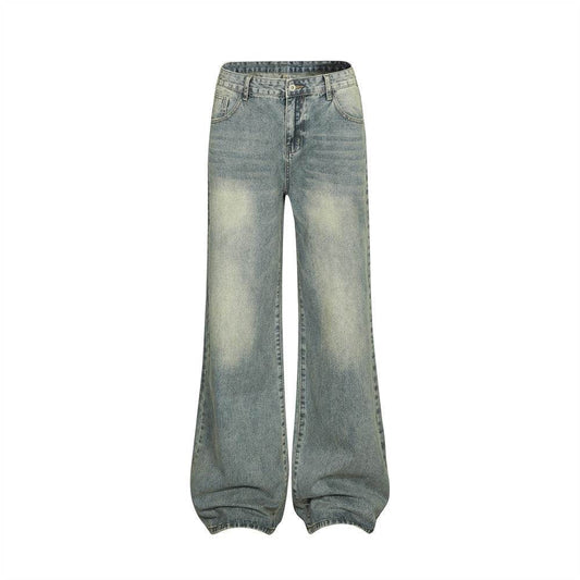 Washed Wear-white Straight Jeans For Men And Women MuddyStock