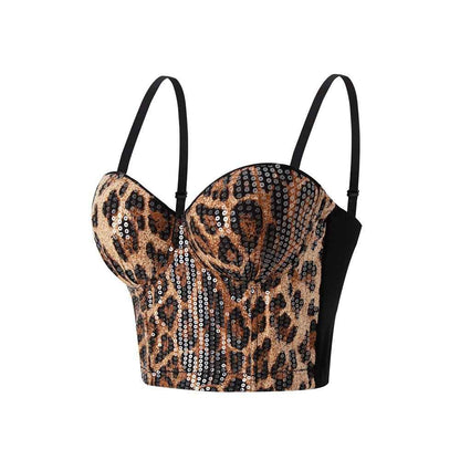 Sequined leopard print outerwear fishbone strapless top | MuddyStock Originals MuddyStock